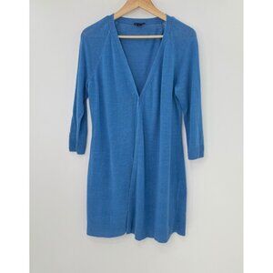 Lafayette 148 NY Blue 100% Linen Cardigan Duster Sweater Cardigan Sz L Old Money